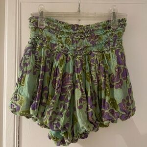 Free People High Waist Floral Shorts - Green and Purple